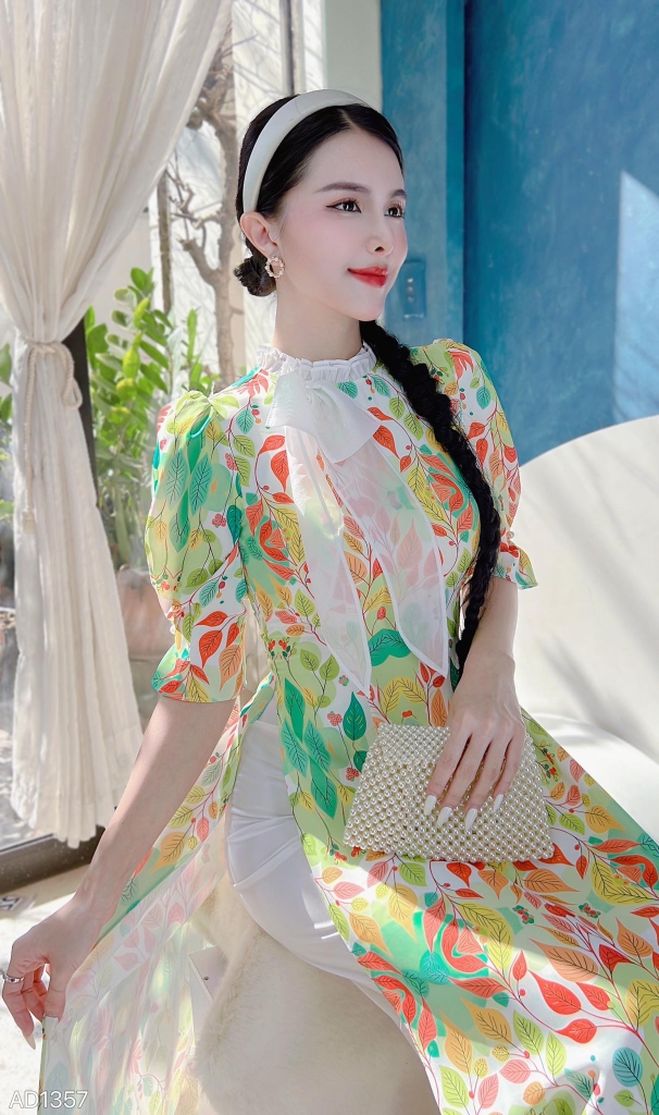 Áo Dài Hoa Nơ Tơ AD1357 (áo lẻ)