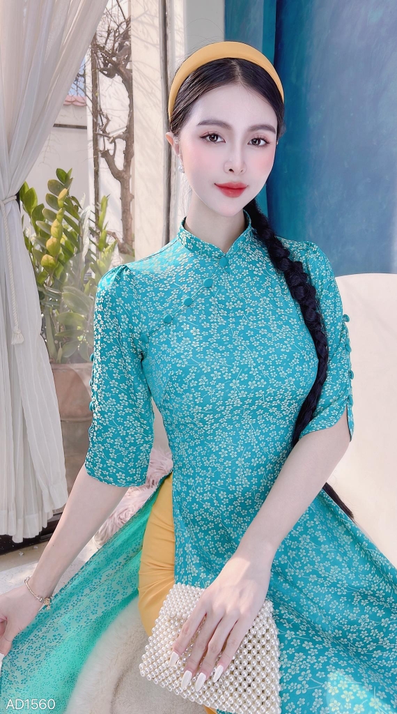 Áo Dài Gấm Hoa Mai Nút Bọc AD1560 (áo lẻ)