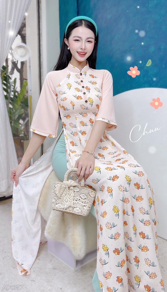 Áo Dài Nút Vỏ Dừa AD1377 (áo lẻ)