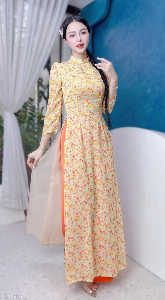 Áo Dài 4T Tay Lỡ Bồng Hoa AD1386 (áo lẻ)