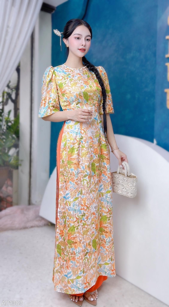 Áo Dài Vân Gấm Tay Chụp AD1383 (áo lẻ)