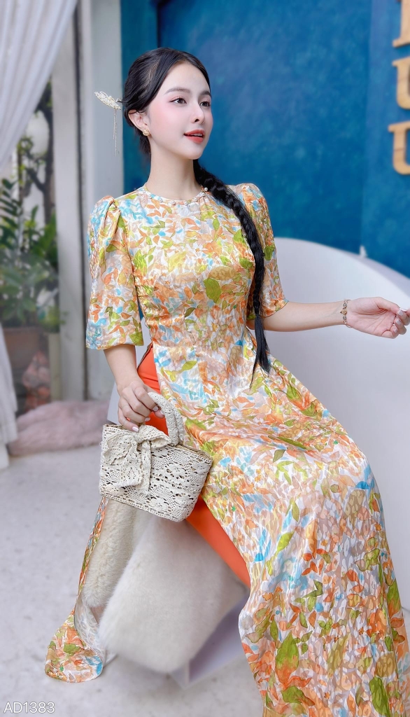 Áo Dài Vân Gấm Tay Chụp AD1383 (áo lẻ)