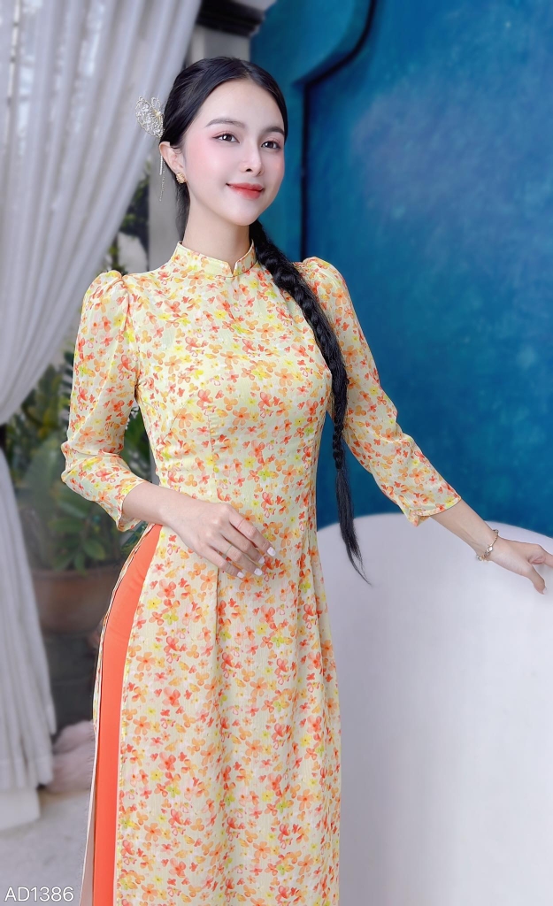Áo Dài 4T Tay Lỡ Bồng Hoa AD1386 (áo lẻ)