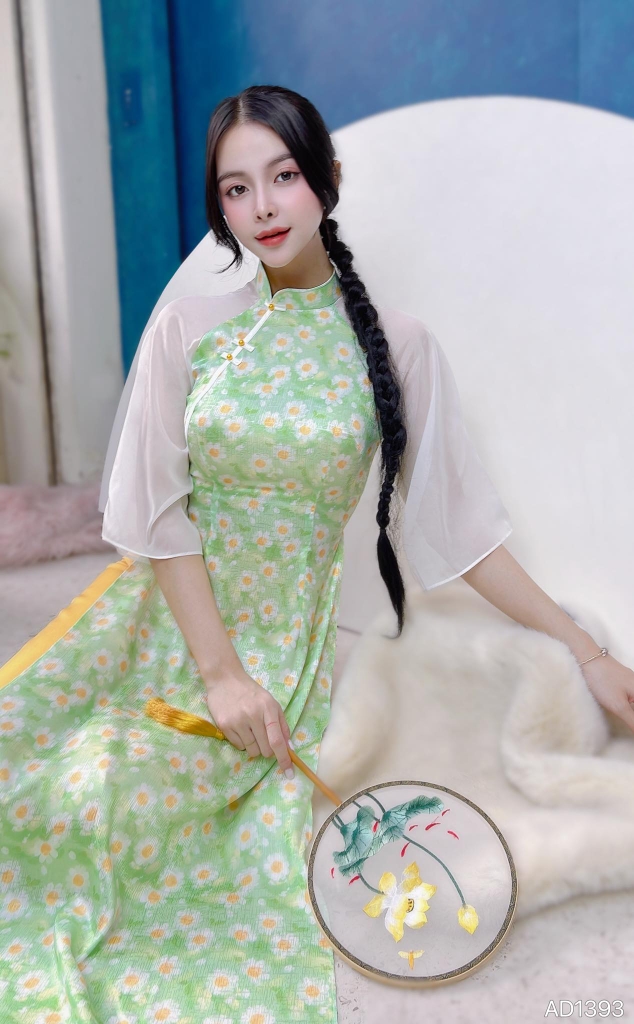 Áo Dài Cổ Viền Gió Xuân AD1393 (áo lẻ)