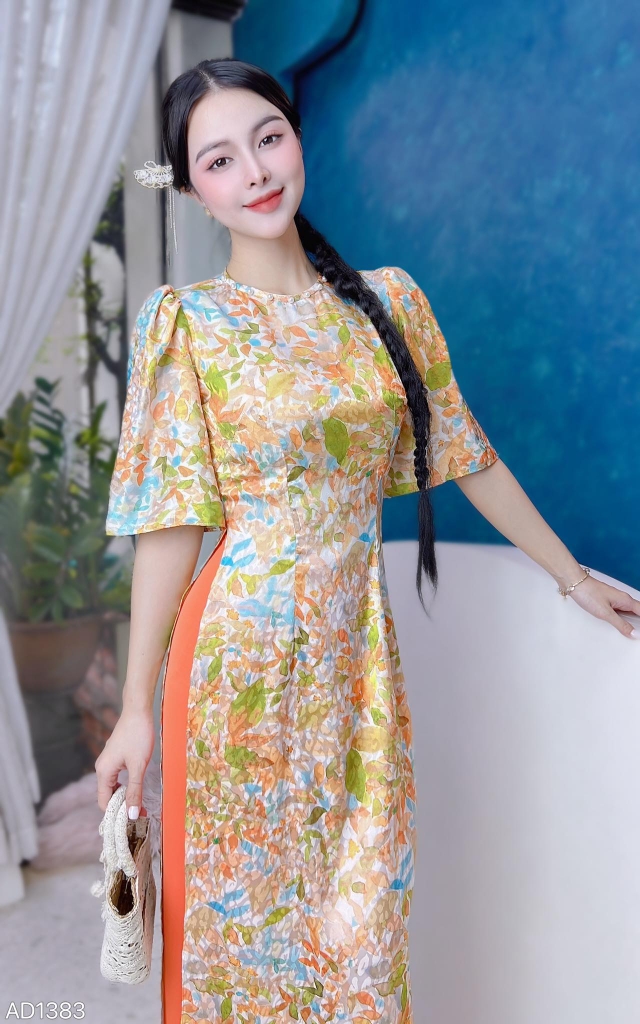 Áo Dài Vân Gấm Tay Chụp AD1383 (áo lẻ)