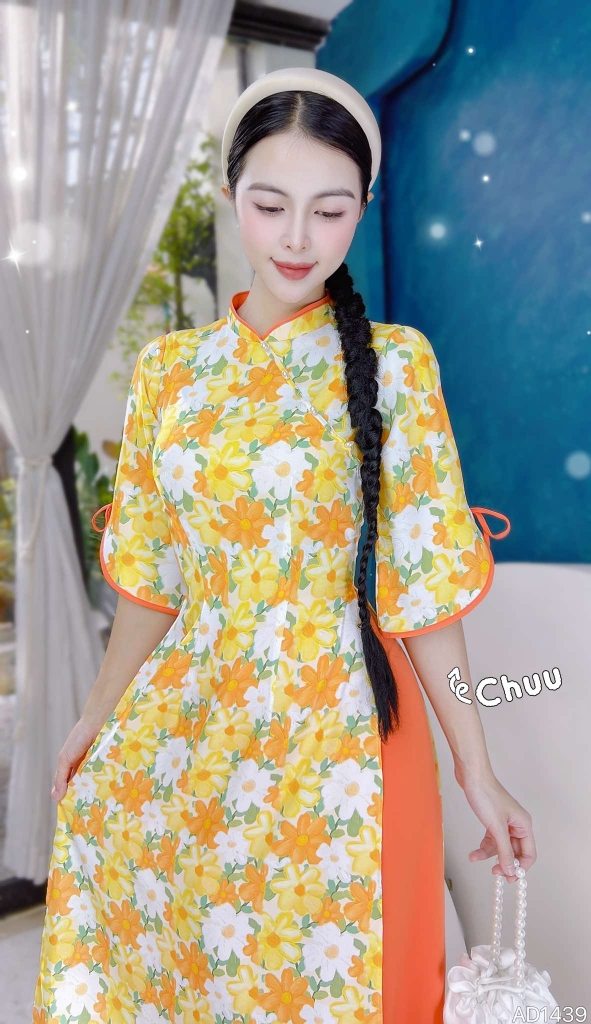 Áo Dài Hoa Nấm Rơm AD1439 (áo lẻ)