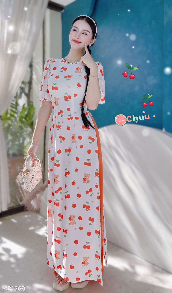 Áo Dài Cổ Trong Tay Bí Đỏ AD1369 (áo lẻ)