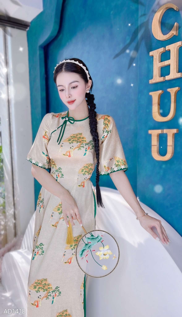 Áo Dài Ren 5 Cánh Vân Gấm AD1418 (áo lẻ)