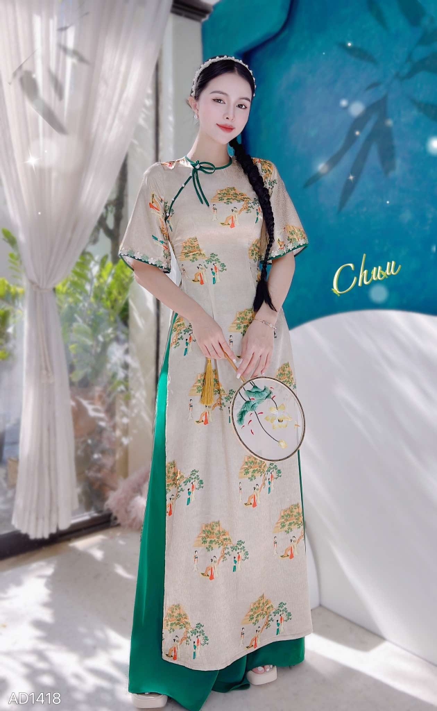 Áo Dài Ren 5 Cánh Vân Gấm AD1418 (áo lẻ)
