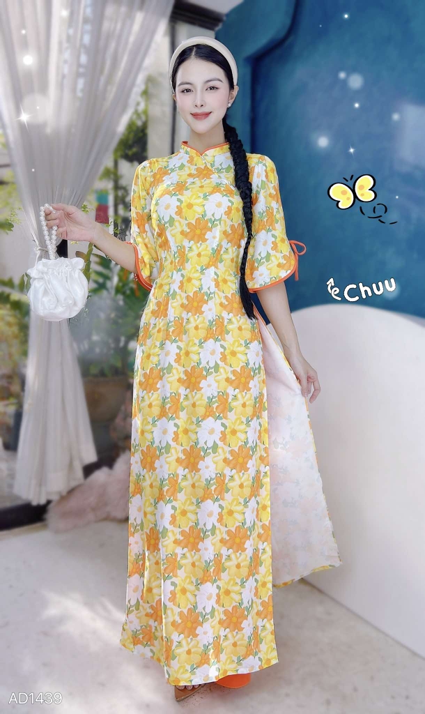 Áo Dài Hoa Nấm Rơm AD1439 (áo lẻ)