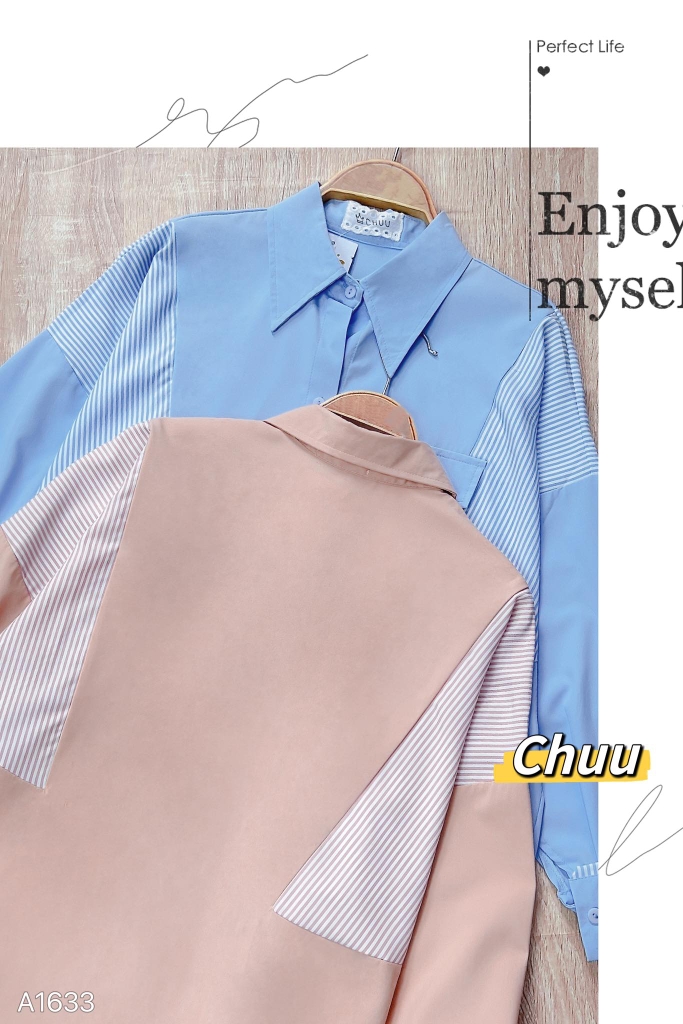 Áo Trơn Mix Sọc Túi Nắp A1633