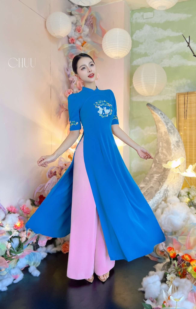 Áo Dài Thỏ Trắng Uyên Ương AD1444 (áo lẻ)