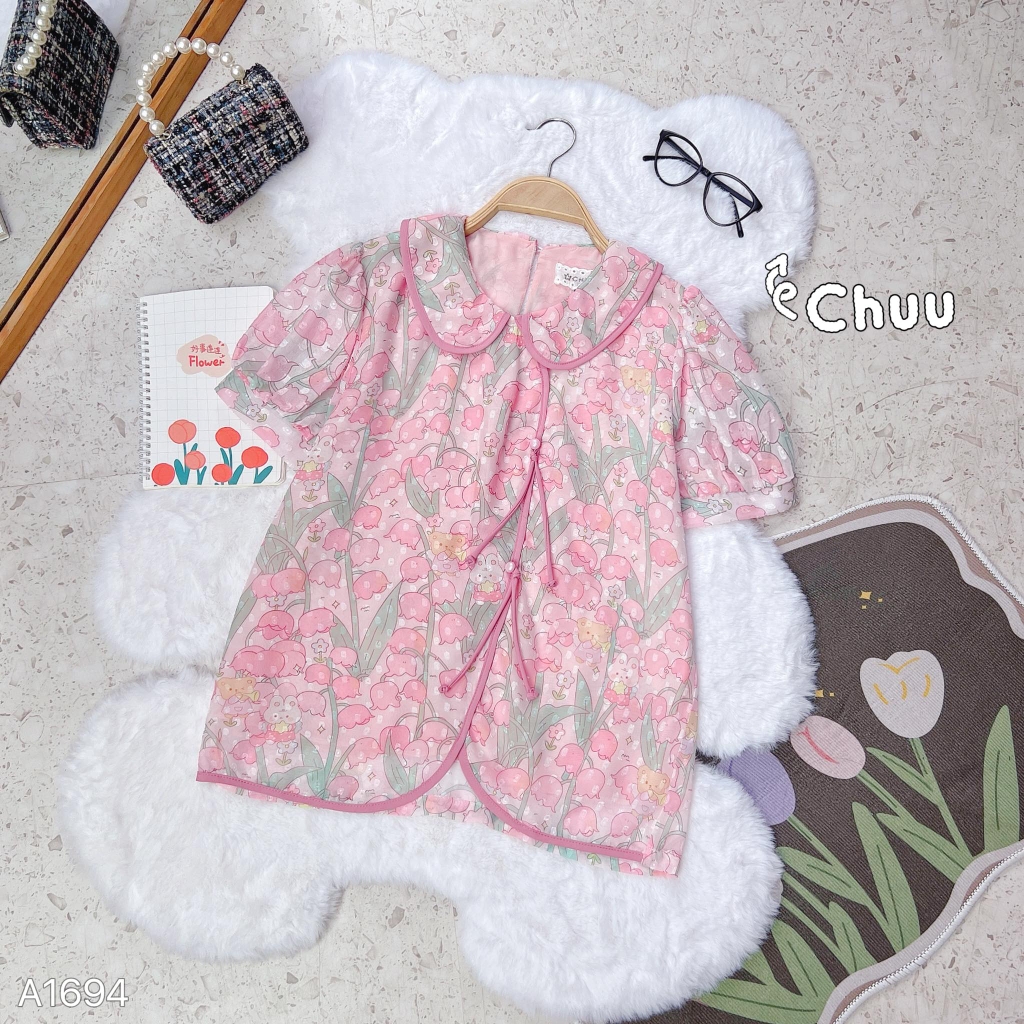 Áo Sơ Mi Cổ Sen Tú Cầu A1694