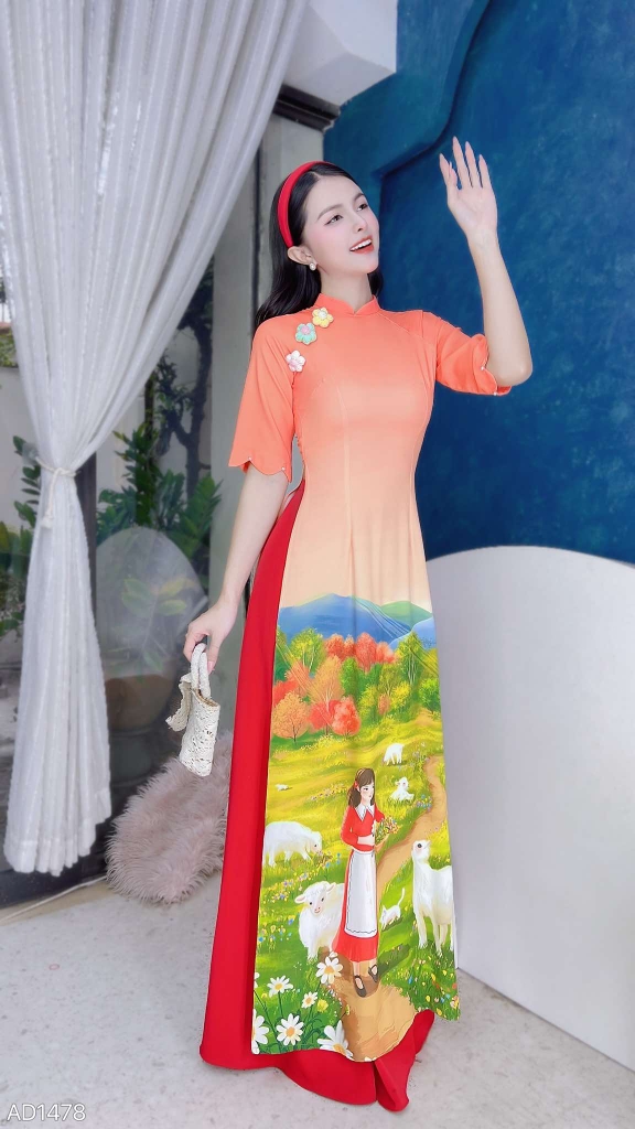 Áo Dài Cô Gái Hà Lan AD1478 (áo lẻ)