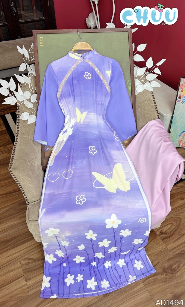 Áo Dài Violet Tuyết Rơi AD1494 (áo lẻ)