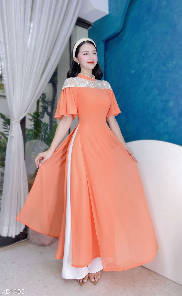 Áo Dài 4T Lá Thêu AD1492 (áo lẻ)