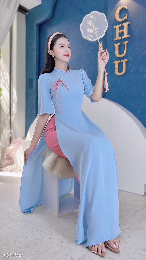 Áo Dài Cổ Cánh Hoa Sen AD1498 (áo lẻ)