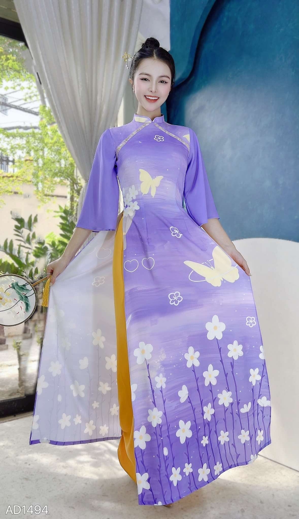 Áo Dài Violet Tuyết Rơi AD1494 (áo lẻ)
