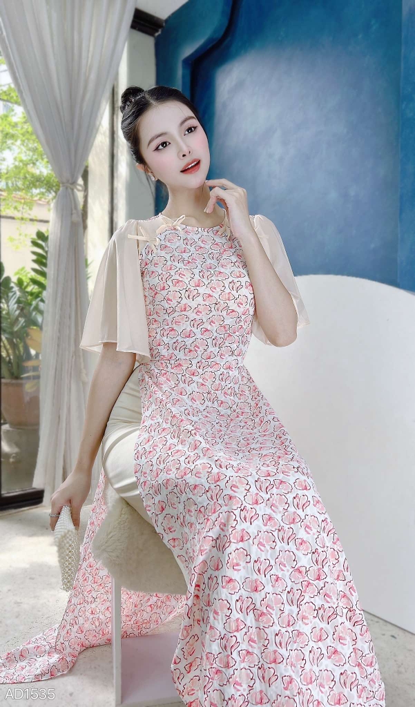 Áo Dài Hoa Vân Beo AD1535 (áo lẻ)