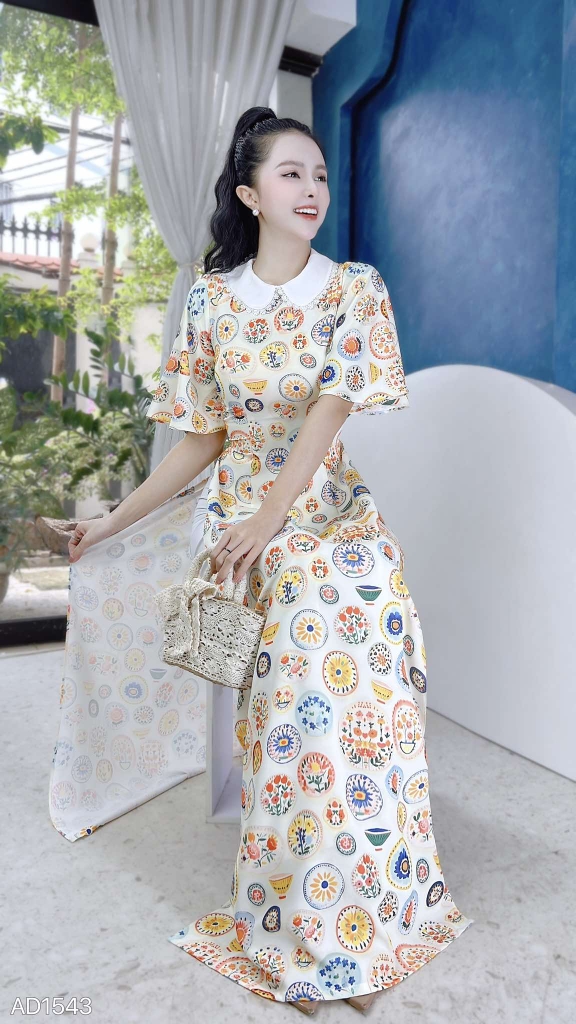 Áo Dài Chén Đĩa Ấm AD1543 (áo lẻ)