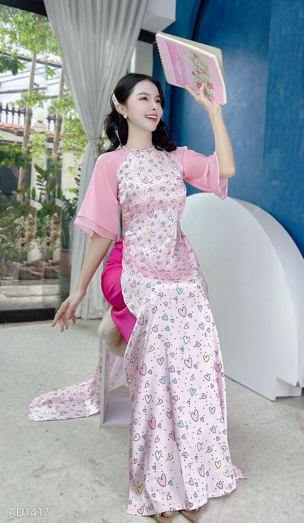 Áo Dài Cổ Tít Tay Tơ AD1417 (áo lẻ)