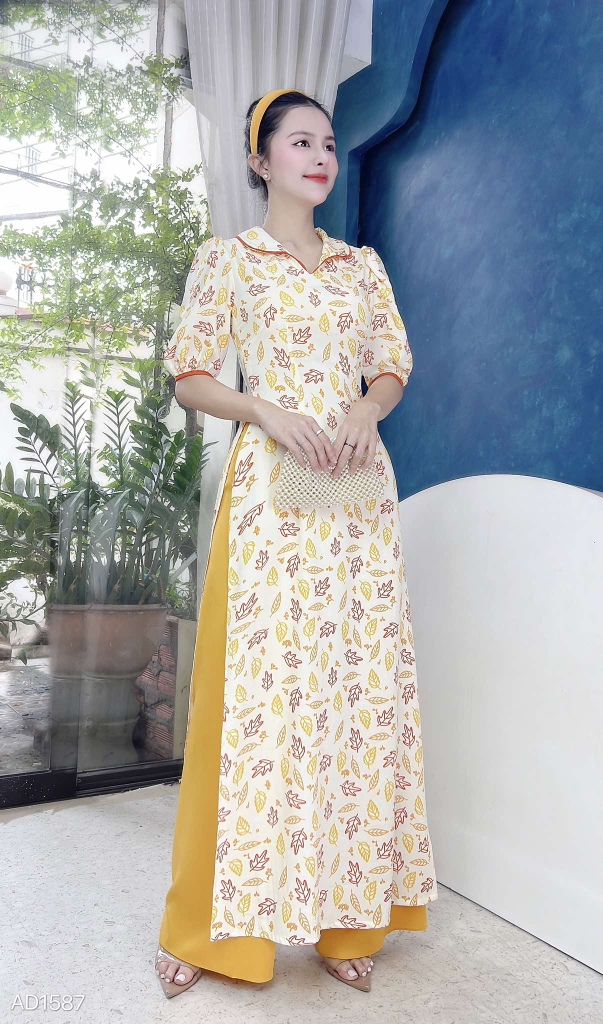 Áo Dài Cổ Lật Bầu Viền Lé AD1587 (áo lẻ)