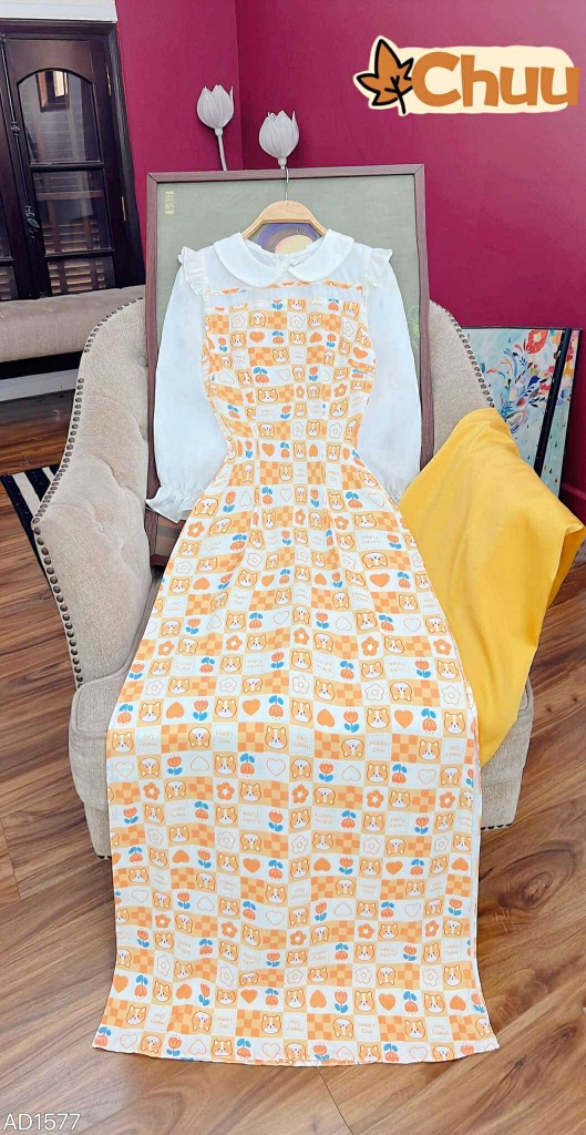 Áo Dài Cổ Sen Line Ngang AD1577 (áo lẻ) - Caro Cam
