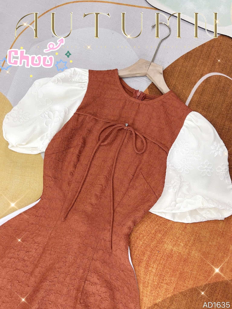 Áo Dài Dứa Tay Bồng AD1635 (áo lẻ) - Cam Đất