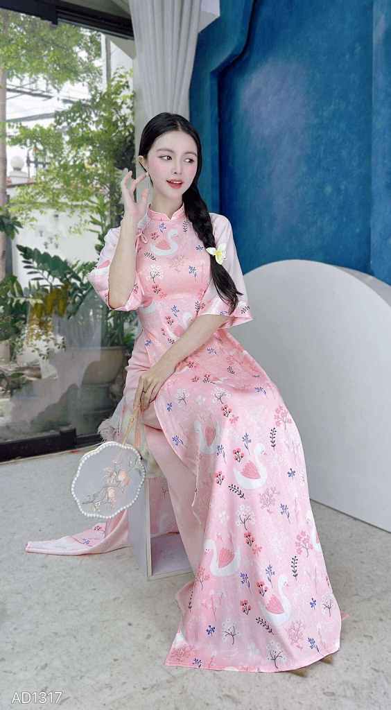 Áo Dài Tay A Viền Hoa AD1317 (áo lẻ)