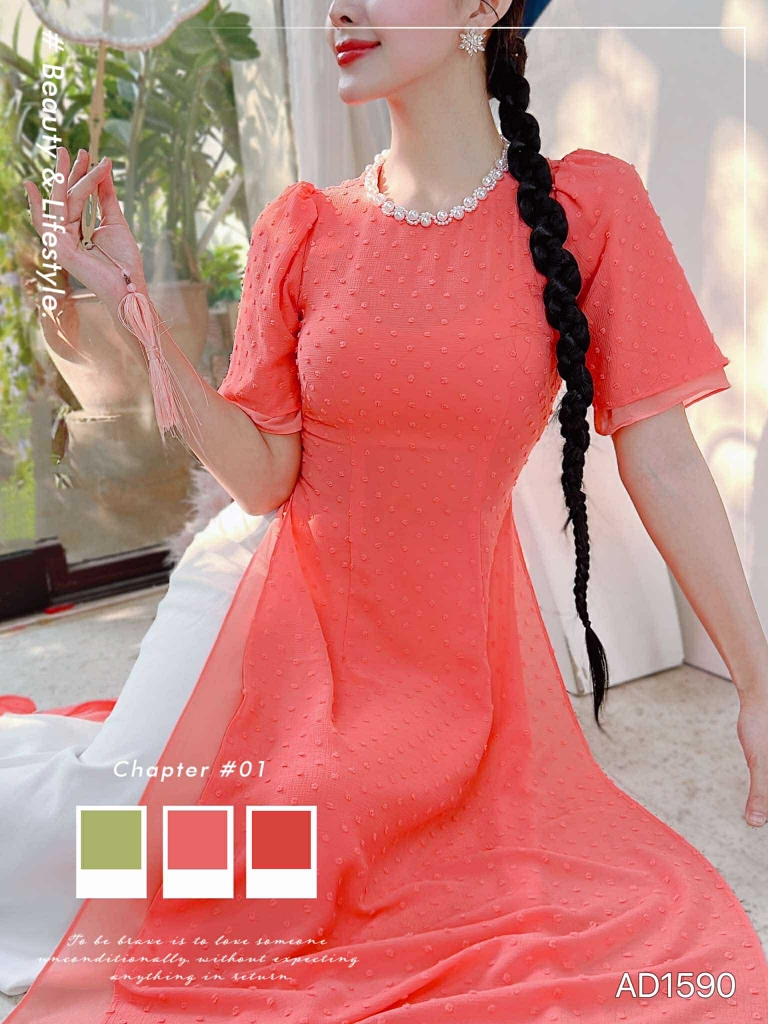 Áo Dài 4T Cổ Cườm Bọt Biển AD1590 (áo lẻ)