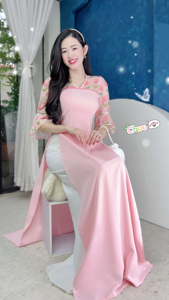 Áo Dài Cổ V tay Xòe AD1565 (áo lẻ)