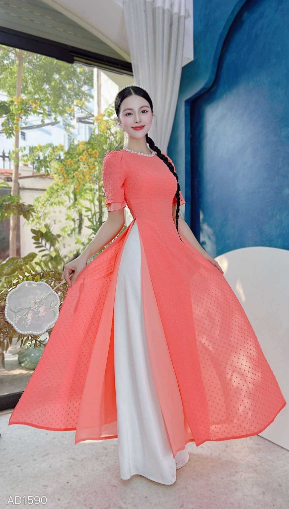 Áo Dài 4T Cổ Cườm Bọt Biển AD1590 (áo lẻ)