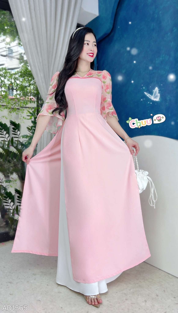 Áo Dài Cổ V tay Xòe AD1565 (áo lẻ)