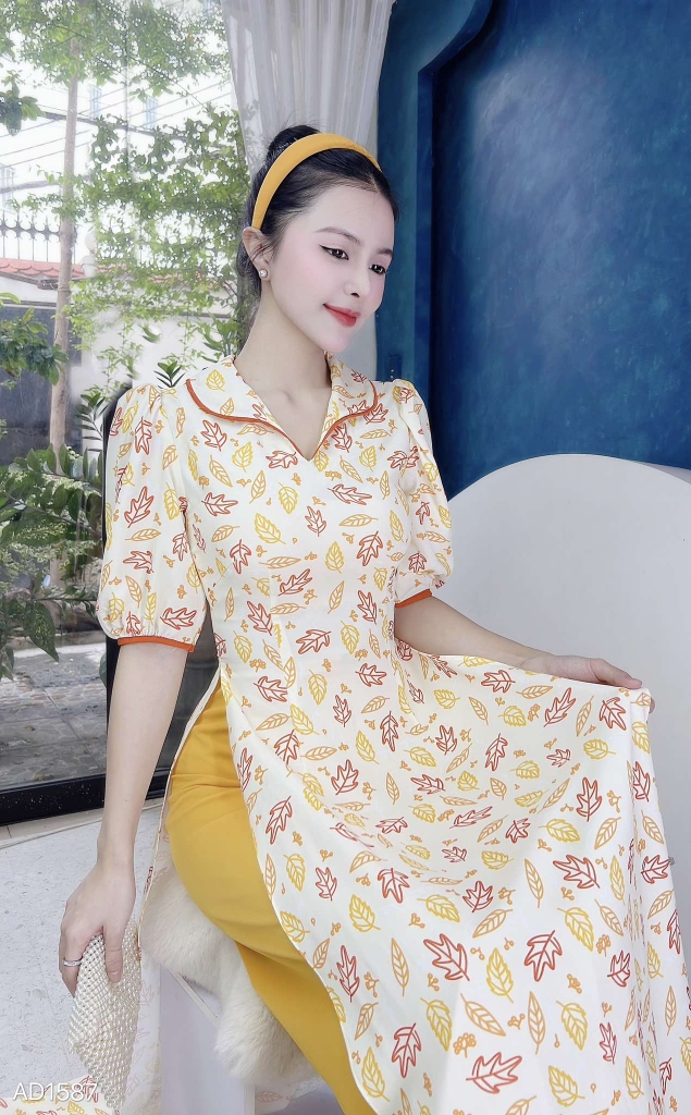 Áo Dài Cổ Lật Bầu Viền Lé AD1587 (áo lẻ)