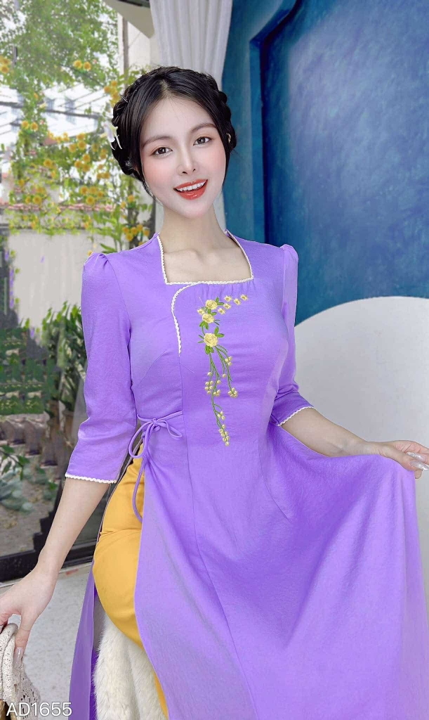 Áo Dài Chùm Hoa Đong Đưa AD1655 (áo lẻ)
