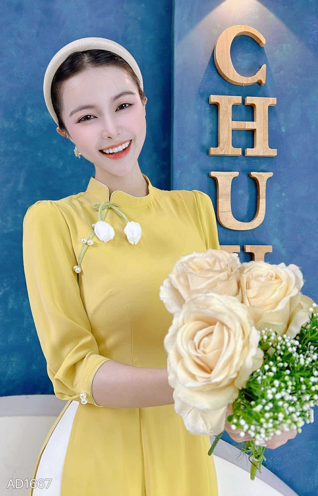 Áo Dài Cổ Lệch Nụ Tulip AD1667 (áo lẻ)
