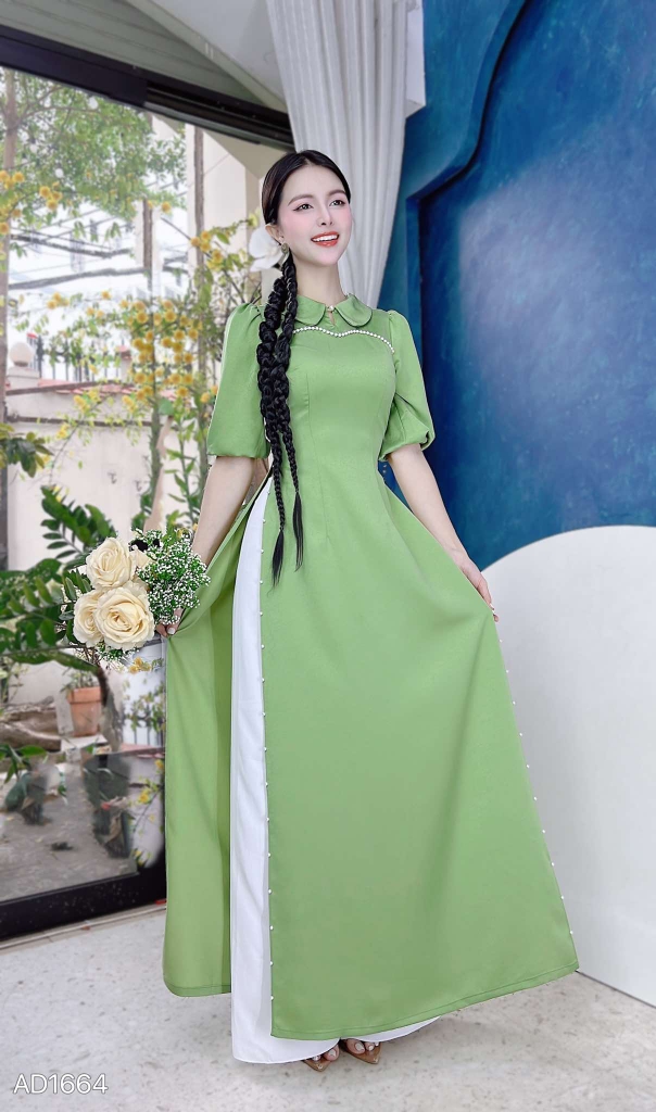 Áo Dài Cổ Sen Tà Ngọc AD1664 (áo lẻ)