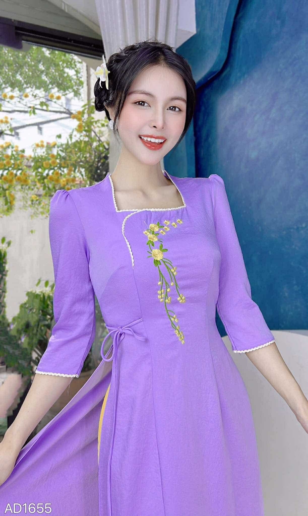 Áo Dài Chùm Hoa Đong Đưa AD1655 (áo lẻ)