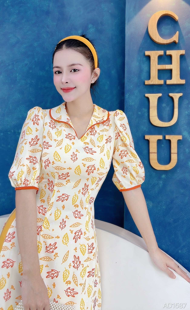 Áo Dài Cổ Lật Bầu Viền Lé AD1587 (áo lẻ)