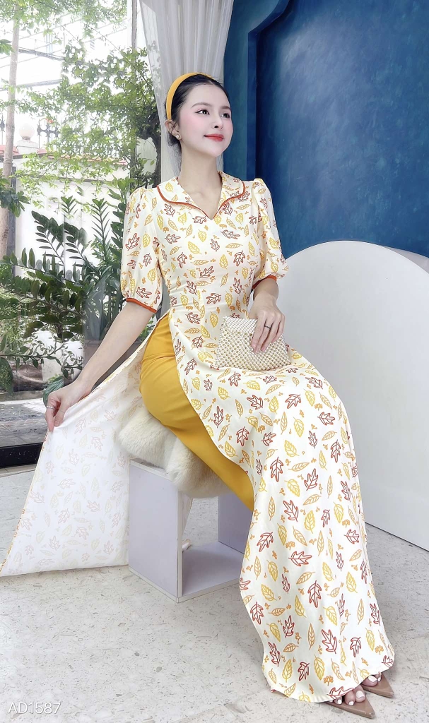 Áo Dài Cổ Lật Bầu Viền Lé AD1587 (áo lẻ)
