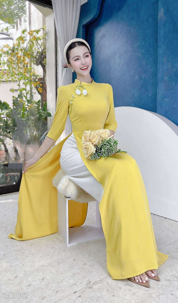 Áo Dài Cổ Lệch Nụ Tulip AD1667 (áo lẻ)