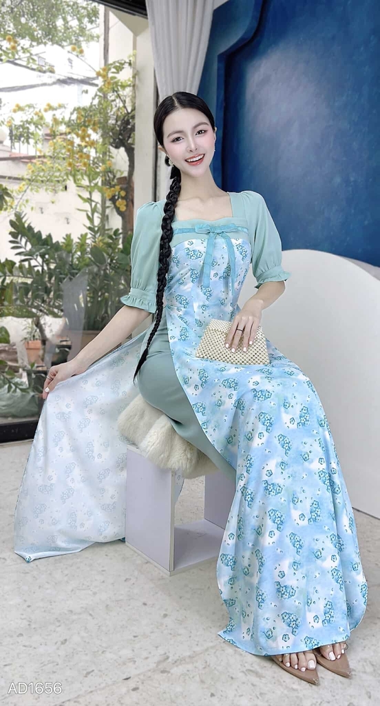 Áo Dài Màu Nước Nơ Nhung AD1656 (áo lẻ)