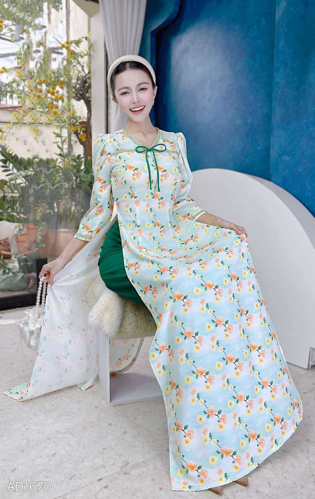 Áo Dài Cổ Tim Cầu Vồng AD1670 (áo lẻ)