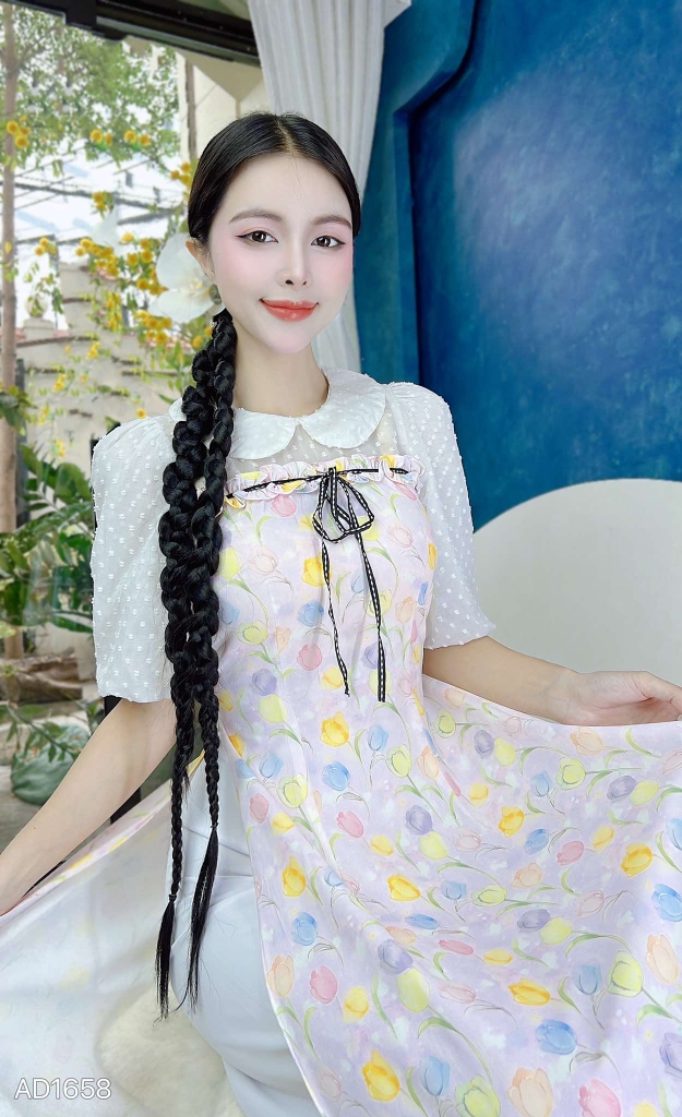 Áo Dài Cổ Sen Tay Tuyết AD1658 (áo lẻ)