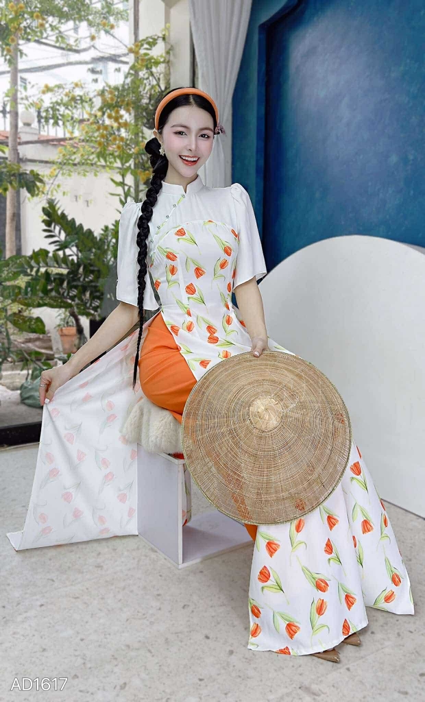 Áo Dài Pha Hoa Nhung AD1617 (áo lẻ)