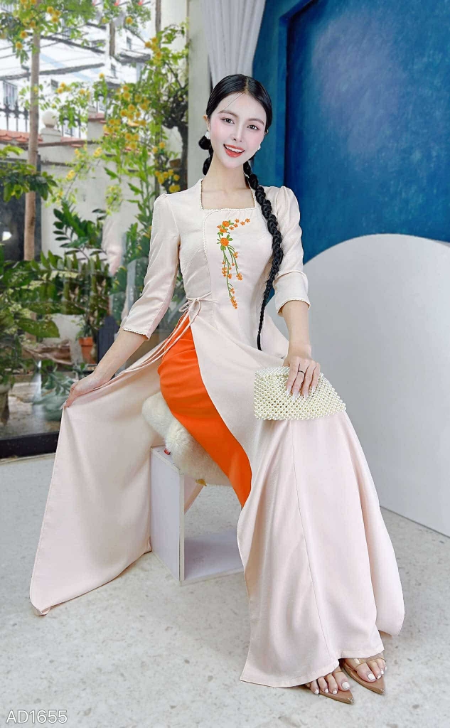 Áo Dài Chùm Hoa Đong Đưa AD1655 (áo lẻ)