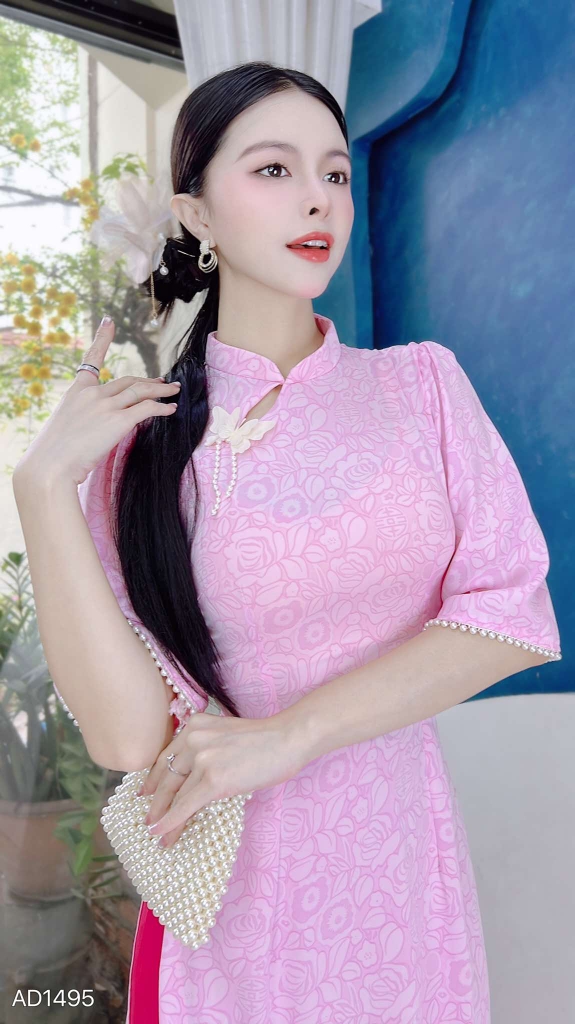 Áo Dài Mango Tay Chuỗi Châu AD1495 (áo lẻ)