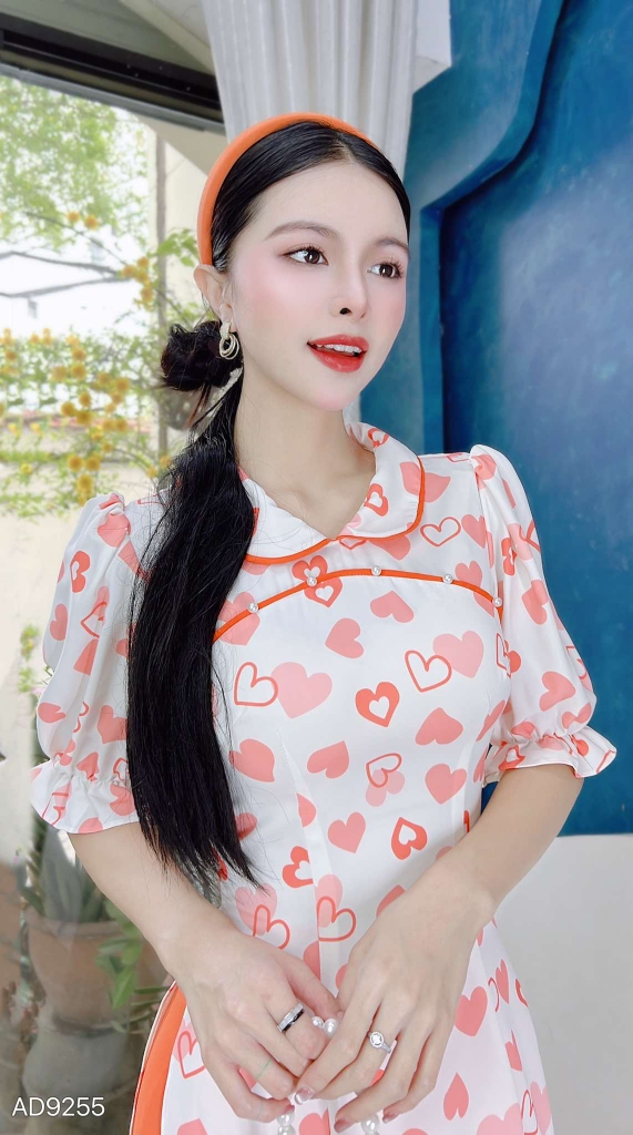 Áo Dài Cổ Sen Sao Mộc AD9255