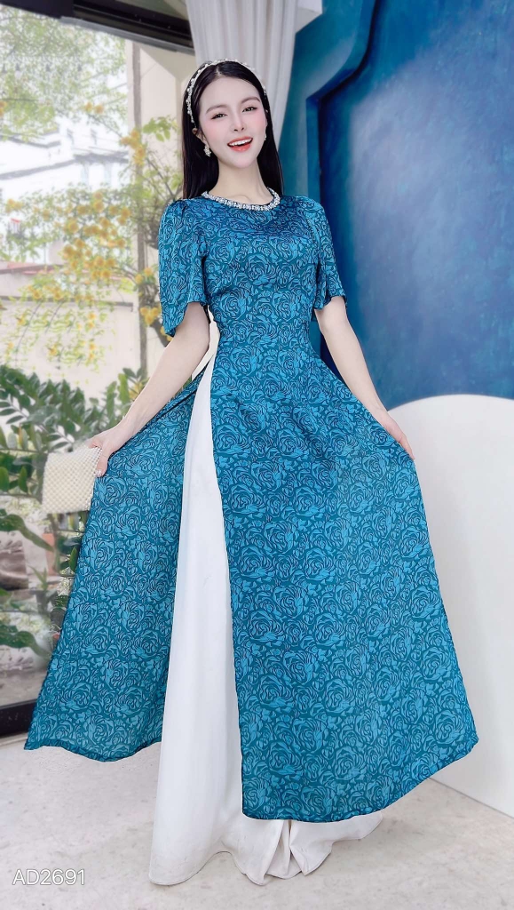 Áo Dài Hoa Hồng Đá AD2691 (áo lẻ)