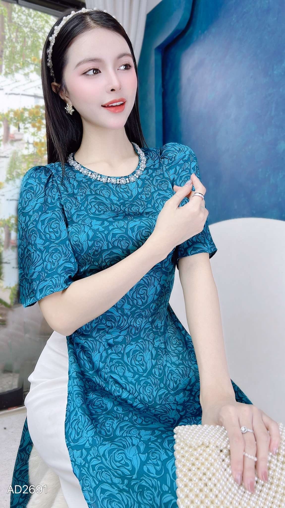 Áo Dài Hoa Hồng Đá AD2691 (áo lẻ)